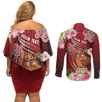 Personalised New Zealand Father's Day Couples Matching Off Shoulder Short Dress and Long Sleeve Button Shirt Happy Father And Child DT04 - Polynesian Pride