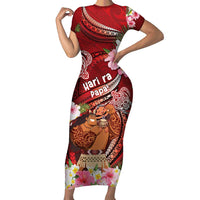Personalised New Zealand Father's Day Family Matching Short Sleeve Bodycon Dress and Hawaiian Shirt Happy Father And Child DT04 Mom's Dress Red - Polynesian Pride