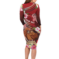 Personalised New Zealand Father's Day Long Sleeve Bodycon Dress Happy Father And Child DT04 - Polynesian Pride