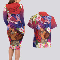 Personalised Samoa Father's Day Couples Matching Long Sleeve Bodycon Dress and Hawaiian Shirt Happy Father And Child DT04 - Polynesian Pride