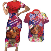Personalised Samoa Father's Day Couples Matching Short Sleeve Bodycon Dress and Hawaiian Shirt Happy Father And Child DT04 Red - Polynesian Pride