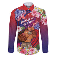 Personalised Samoa Father's Day Family Matching Off Shoulder Maxi Dress and Hawaiian Shirt Happy Father And Child DT04 Dad's Shirt - Long Sleeve Red - Polynesian Pride