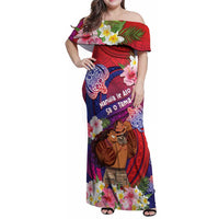 Personalised Samoa Father's Day Family Matching Off Shoulder Maxi Dress and Hawaiian Shirt Happy Father And Child DT04 Mom's Dress Red - Polynesian Pride