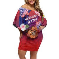 Personalised Samoa Father's Day Family Matching Off Shoulder Short Dress and Hawaiian Shirt Happy Father And Child DT04 Mom's Dress Red - Polynesian Pride