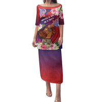 Personalised Samoa Father's Day Family Matching Puletasi and Hawaiian Shirt Happy Father And Child DT04 Mom's Dress Red - Polynesian Pride