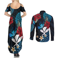 Hawaii Butterfly Couples Matching Summer Maxi Dress and Long Sleeve Button Shirt Kanaka Maoli Mix Hibiscus DT04 - Polynesian Pride