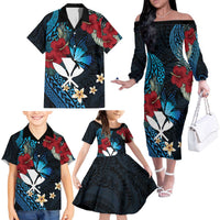 Hawaii Butterfly Family Matching Off The Shoulder Long Sleeve Dress and Hawaiian Shirt Kanaka Maoli Mix Hibiscus DT04 - Polynesian Pride