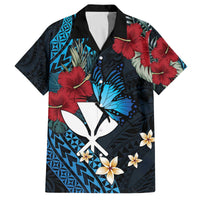 Hawaii Butterfly Family Matching Off The Shoulder Long Sleeve Dress and Hawaiian Shirt Kanaka Maoli Mix Hibiscus DT04 Dad's Shirt - Short Sleeve Black - Polynesian Pride