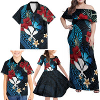 Hawaii Butterfly Family Matching Off Shoulder Maxi Dress and Hawaiian Shirt Kanaka Maoli Mix Hibiscus DT04 - Polynesian Pride