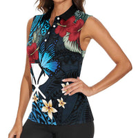 Hawaii Butterfly Women Sleeveless Polo Shirt Kanaka Maoli Mix Hibiscus DT04 - Polynesian Pride