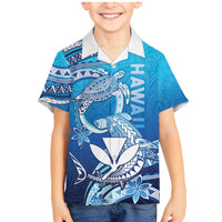 Hawaii Family Matching Mermaid Dress and Hawaiian Shirt Turtle With Hammerhead Shark Oceanic DT04 Son's Shirt Blue - Polynesian Pride