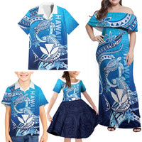 Hawaii Family Matching Off Shoulder Maxi Dress and Hawaiian Shirt Turtle With Hammerhead Shark Oceanic DT04 - Polynesian Pride