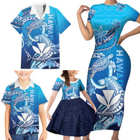 Hawaii Family Matching Short Sleeve Bodycon Dress and Hawaiian Shirt Turtle With Hammerhead Shark Oceanic DT04 - Polynesian Pride