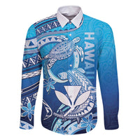 Hawaii Family Matching Summer Maxi Dress and Hawaiian Shirt Turtle With Hammerhead Shark Oceanic DT04 Dad's Shirt - Long Sleeve Blue - Polynesian Pride