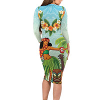 Hawaii Lei Day Family Matching Long Sleeve Bodycon Dress and Hawaiian Shirt Hula Girl With Tropical Forest DT04 - Polynesian Pride