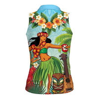 Hawaii Lei Day Women Sleeveless Polo Shirt Hula Girl With Tropical Forest DT04 - Polynesian Pride