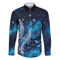 New Zealand Matariki Family Matching Off The Shoulder Long Sleeve Dress and Hawaiian Shirt Maori Koru Mix Silver Fern DT04 Dad's Shirt - Long Sleeve Blue - Polynesian Pride