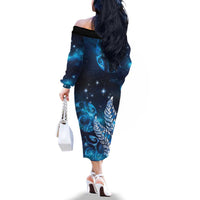 New Zealand Matariki Family Matching Off The Shoulder Long Sleeve Dress and Hawaiian Shirt Maori Koru Mix Silver Fern DT04 - Polynesian Pride