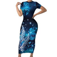 New Zealand Matariki Family Matching Short Sleeve Bodycon Dress and Hawaiian Shirt Maori Koru Mix Silver Fern DT04 Mom's Dress Blue - Polynesian Pride