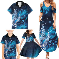 New Zealand Matariki Family Matching Summer Maxi Dress and Hawaiian Shirt Maori Koru Mix Silver Fern DT04 - Polynesian Pride