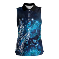 New Zealand Matariki Women Sleeveless Polo Shirt Maori Koru Mix Silver Fern DT04 Female Blue - Polynesian Pride