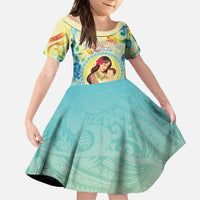 Personalised Hawaii Mother's Day Family Matching Short Sleeve Bodycon Dress and Hawaiian Shirt I Love You Mom DT04 Daughter's Dress Yellow - Polynesian Pride