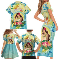 Personalised Hawaii Mother's Day Family Matching Short Sleeve Bodycon Dress and Hawaiian Shirt I Love You Mom DT04 - Polynesian Pride