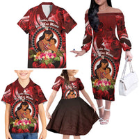 Personalised New Zealand Mother's Day Family Matching Off The Shoulder Long Sleeve Dress and Hawaiian Shirt I Love You Mom DT04 - Polynesian Pride