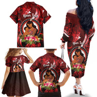 Personalised New Zealand Mother's Day Family Matching Off The Shoulder Long Sleeve Dress and Hawaiian Shirt I Love You Mom DT04 - Polynesian Pride