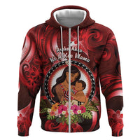Personalised New Zealand Mother's Day Hoodie I Love You Mom DT04 Zip Hoodie Red - Polynesian Pride