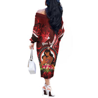 Personalised New Zealand Mother's Day Off The Shoulder Long Sleeve Dress I Love You Mom DT04 - Polynesian Pride