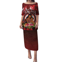 Personalised New Zealand Mother's Day Puletasi I Love You Mom DT04 Long Dress Red - Polynesian Pride