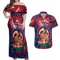 Personalised Samoa Mother's Day Couples Matching Off Shoulder Maxi Dress and Hawaiian Shirt I Love You Mom DT04 Red - Polynesian Pride