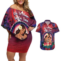 Personalised Samoa Mother's Day Couples Matching Off Shoulder Short Dress and Hawaiian Shirt I Love You Mom DT04 Red - Polynesian Pride