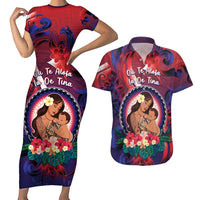 Personalised Samoa Mother's Day Couples Matching Short Sleeve Bodycon Dress and Hawaiian Shirt I Love You Mom DT04 Red - Polynesian Pride