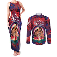 Personalised Samoa Mother's Day Couples Matching Tank Maxi Dress and Long Sleeve Button Shirt I Love You Mom DT04 Red - Polynesian Pride