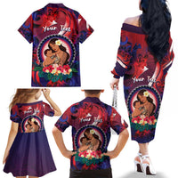 Personalised Samoa Mother's Day Family Matching Off The Shoulder Long Sleeve Dress and Hawaiian Shirt I Love You Mom DT04 - Polynesian Pride