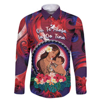 Personalised Samoa Mother's Day Family Matching Puletasi and Hawaiian Shirt I Love You Mom DT04 Dad's Shirt - Long Sleeve Red - Polynesian Pride