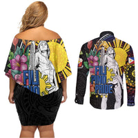 Filipinos Lapu-Lapu Hero Philippines Couples Matching Off Shoulder Short Dress and Long Sleeve Button Shirt Hibiscus Flowers Style DT04 - Polynesian Pride