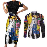 Filipinos Lapu-Lapu Hero Philippines Couples Matching Short Sleeve Bodycon Dress and Long Sleeve Button Shirt Hibiscus Flowers Style DT04 Black - Polynesian Pride