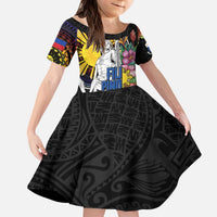 Filipinos Lapu-Lapu Hero Philippines Kid Short Sleeve Dress Hibiscus Flowers Style DT04 KID Black - Polynesian Pride