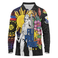 Filipinos Lapu-Lapu Hero Philippines Long Sleeve Polo Shirt Hibiscus Flowers Style DT04 Black - Polynesian Pride