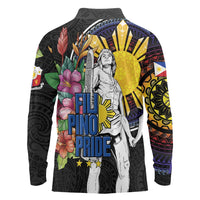 Filipinos Lapu-Lapu Hero Philippines Long Sleeve Polo Shirt Hibiscus Flowers Style DT04 - Polynesian Pride