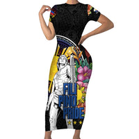 Filipinos Lapu-Lapu Hero Philippines Short Sleeve Bodycon Dress Hibiscus Flowers Style DT04 Long Dress Black - Polynesian Pride