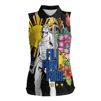 Filipinos Lapu-Lapu Hero Philippines Women Sleeveless Polo Shirt Hibiscus Flowers Style DT04 Female Black - Polynesian Pride