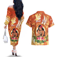 Personalised Tonga Mother's Day Couples Matching Off The Shoulder Long Sleeve Dress and Hawaiian Shirt I Love You Mom DT04 - Polynesian Pride