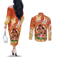 Personalised Tonga Mother's Day Couples Matching Off The Shoulder Long Sleeve Dress and Long Sleeve Button Shirt I Love You Mom DT04 - Polynesian Pride