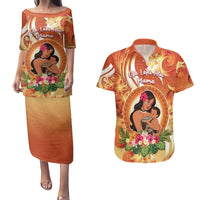 Personalised Tonga Mother's Day Couples Matching Puletasi and Hawaiian Shirt I Love You Mom DT04 Orange - Polynesian Pride