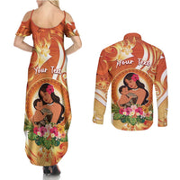 Personalised Tonga Mother's Day Couples Matching Summer Maxi Dress and Long Sleeve Button Shirt I Love You Mom DT04 - Polynesian Pride
