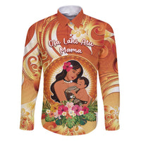 Personalised Tonga Mother's Day Family Matching Puletasi and Hawaiian Shirt I Love You Mom DT04 Dad's Shirt - Long Sleeve Orange - Polynesian Pride